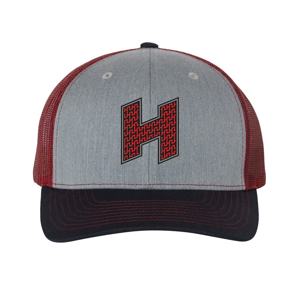 Hilbers H Pattern Patch Heather/Red/Black Trucker Hat - OSFM - 112