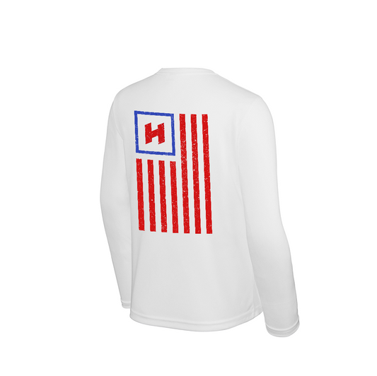 Hilbers Nation Red/Blue Youth White UPF Long Sleeve Shirt - YST350LS